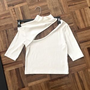 Oak + fort asymmetrical mock neck top